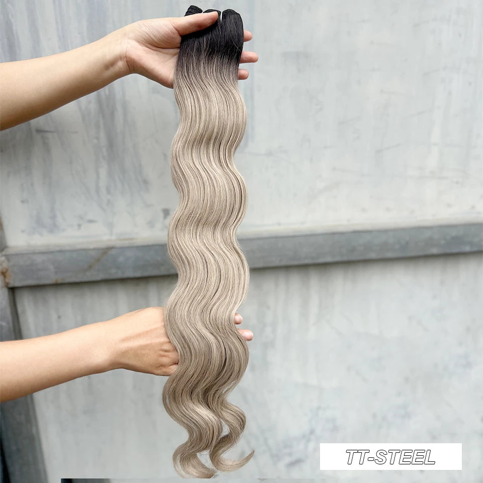 Magicae Synthetic Hair Extensions Body Wave Hair Bundles 26“ 150g Omber Blonde Weave High Temperature Fiber Body Ponytail Hair
