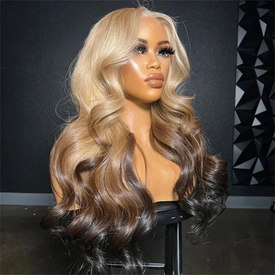 Chocolate Brown 13x4 Synthetic Glueless Lace Front Wigs For Women Loose Wave Body Wave Lace Frontal Wig Pre Cut 180% Density