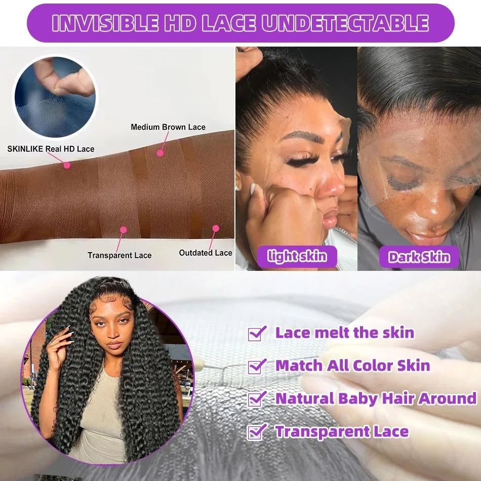 250 Density 13X6 HD Lace Frontal Curly Wigs Human Hair 30 40 Inch Loose Deep Wave 13X5 Transparent Lace Front Wet And Wavy Wig