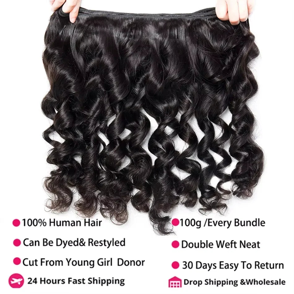 32 Inch Loose Wave Human Hair Bundles Raw Virgin Burmese Hair Weaves 1B Color Wavy Human Hair Extensions Sew Wigs Free Shipping