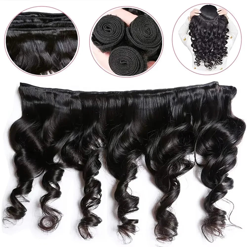 32 Inch Loose Wave Human Hair Bundles Raw Virgin Burmese Hair Weaves 1B Color Wavy Human Hair Extensions Sew Wigs Free Shipping