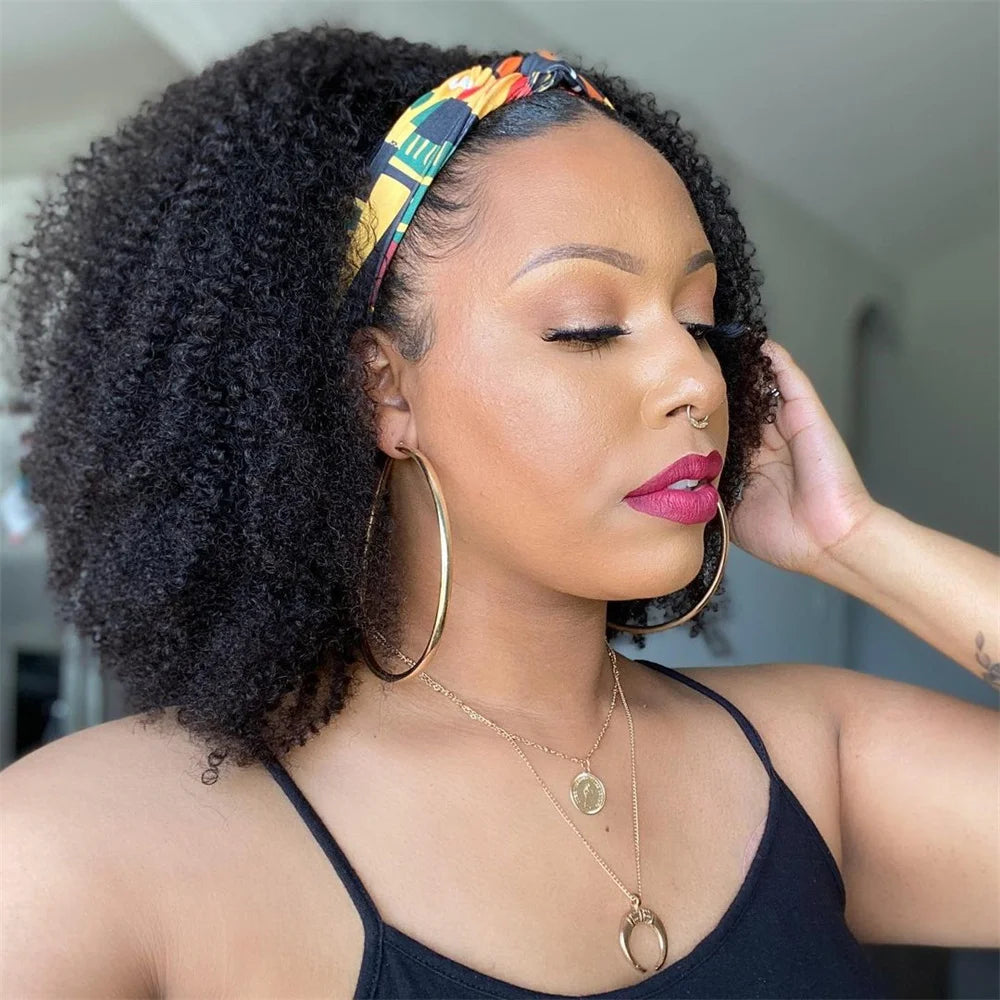 180% Density Afro Kinky Curly Headband Wig Human Hair For Black Women No Glue No Gel Wear Go Brazilian Wigs On Sale Headbands