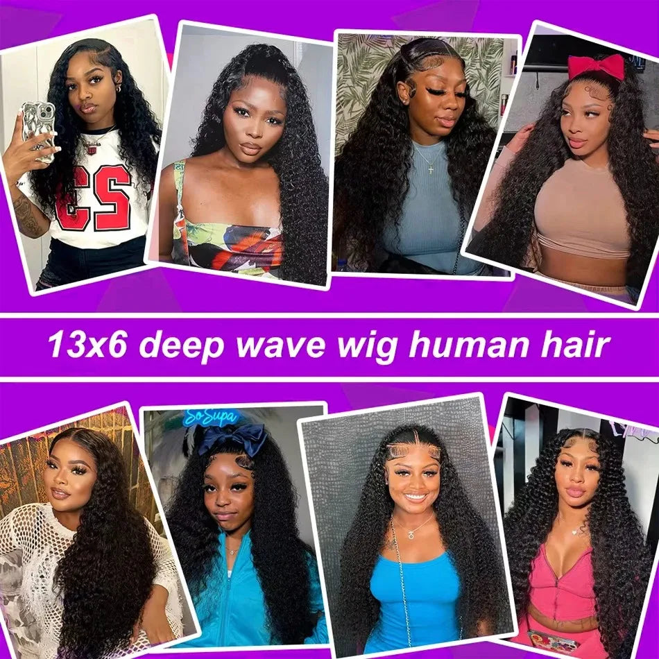 250 Density 13X6 HD Lace Frontal Curly Wigs Human Hair 30 40 Inch Loose Deep Wave 13X5 Transparent Lace Front Wet And Wavy Wig