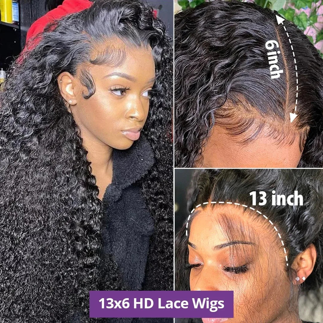 250 Density 13X6 HD Lace Frontal Curly Wigs Human Hair 30 40 Inch Loose Deep Wave 13X5 Transparent Lace Front Wet And Wavy Wig