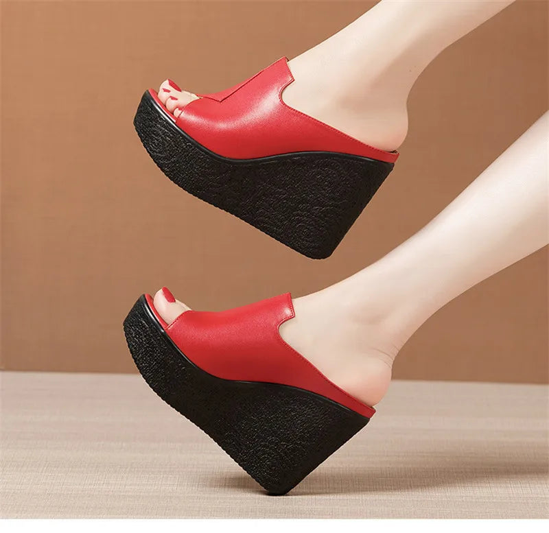 YAERNI High Heel 11cm Wedges Heel Fashion Sandals For Women's Summer New Platform Large Size Open Toe Ladies Shoes