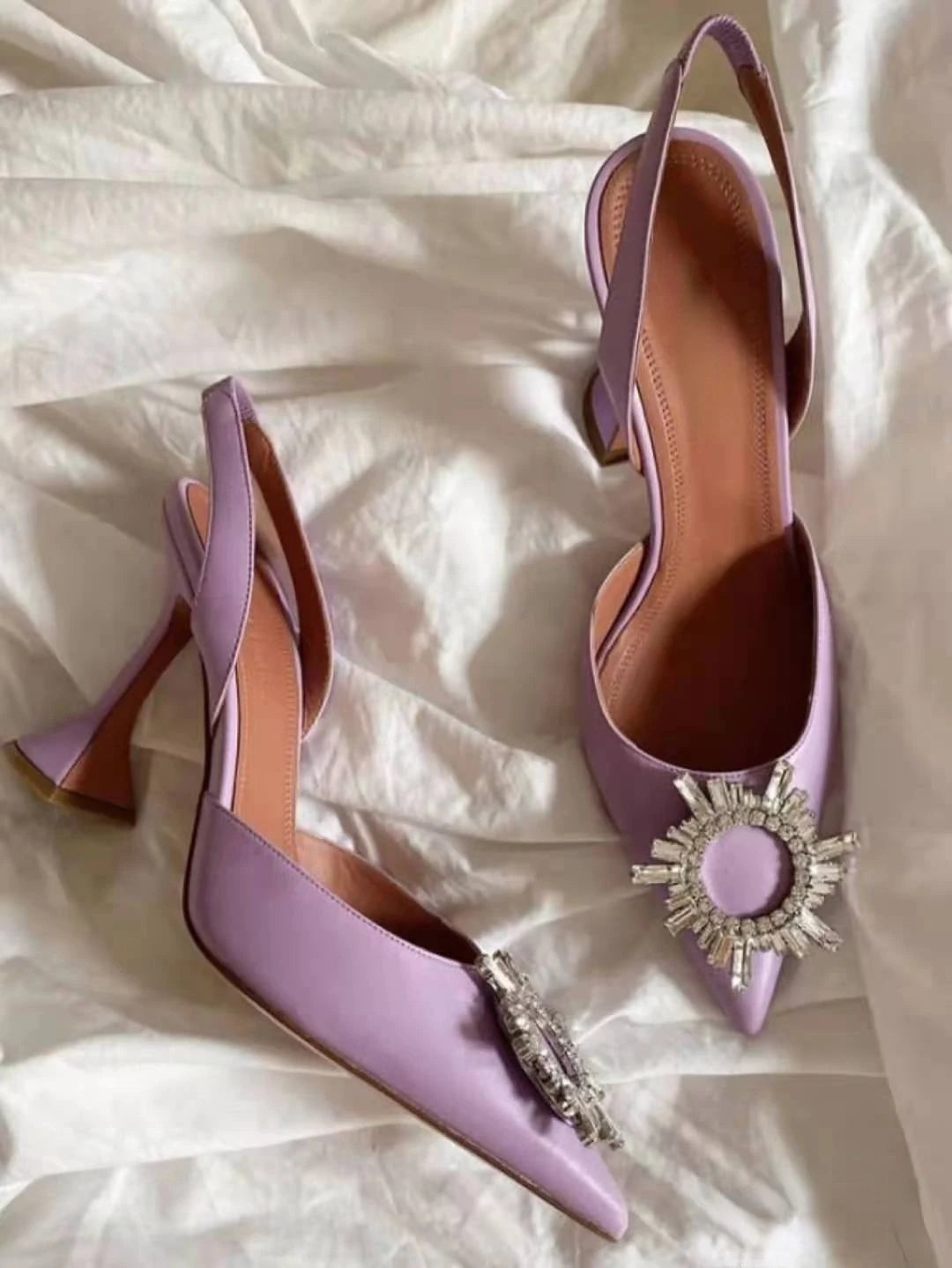 New Fashionable Half Slippers Women's Sandals Fashionable Sparkling Rhinestones Satin Wine Glass Heel Shoes Closed-Toe Slippers