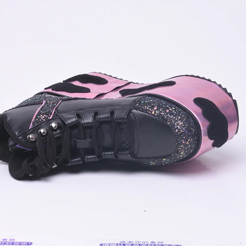 Colorful clouds Platform Shoes For Woman Punk Style Lace-up High Heel Wedges Shoes Sweet Women Ankle Boots For Mujer Shoes 2025