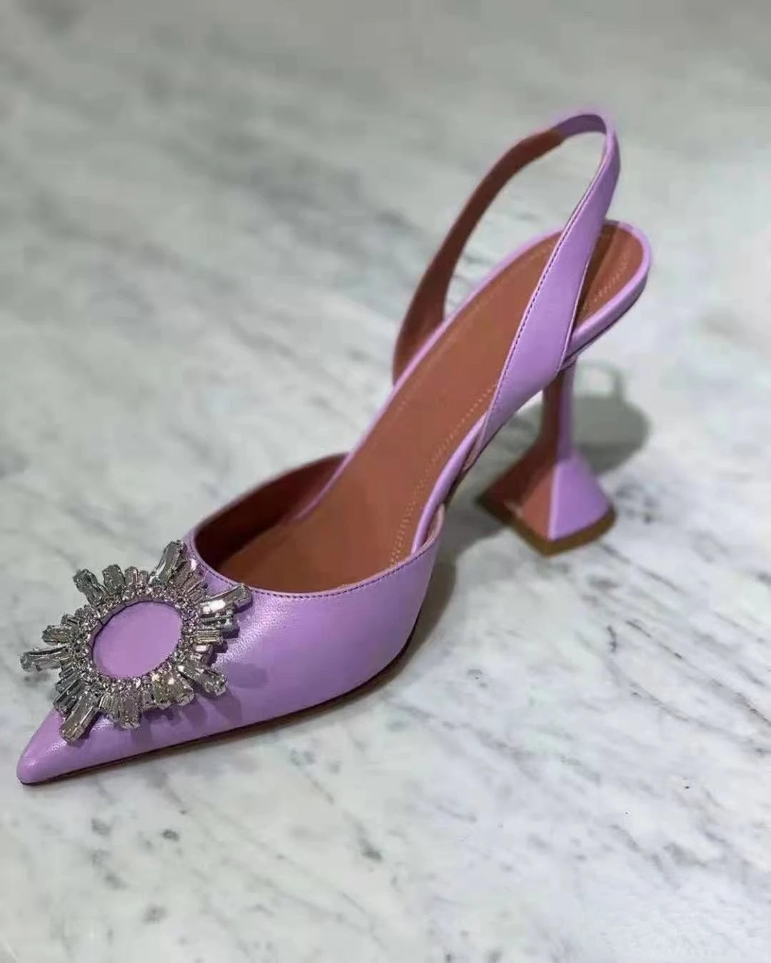 New Fashionable Half Slippers Women's Sandals Fashionable Sparkling Rhinestones Satin Wine Glass Heel Shoes Closed-Toe Slippers