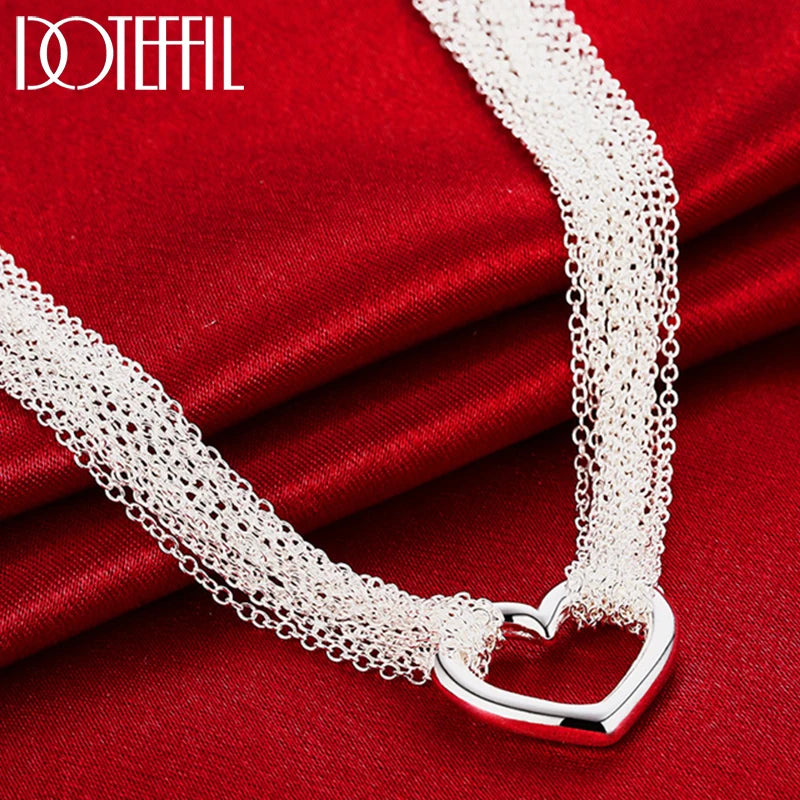 DOTEFFIL 925 Sterling Silver Necklaces for Women Multi Lines Heart Pendant Necklace Collier Female Fashion Jewelry Factory Price