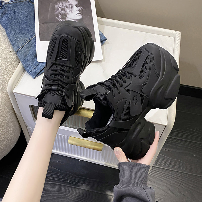 Pink Shoes Women's Small Tall 2025 Spring Dad Shoes Women's Summer Breathable Thick Sole Hidden Heel White Shoes