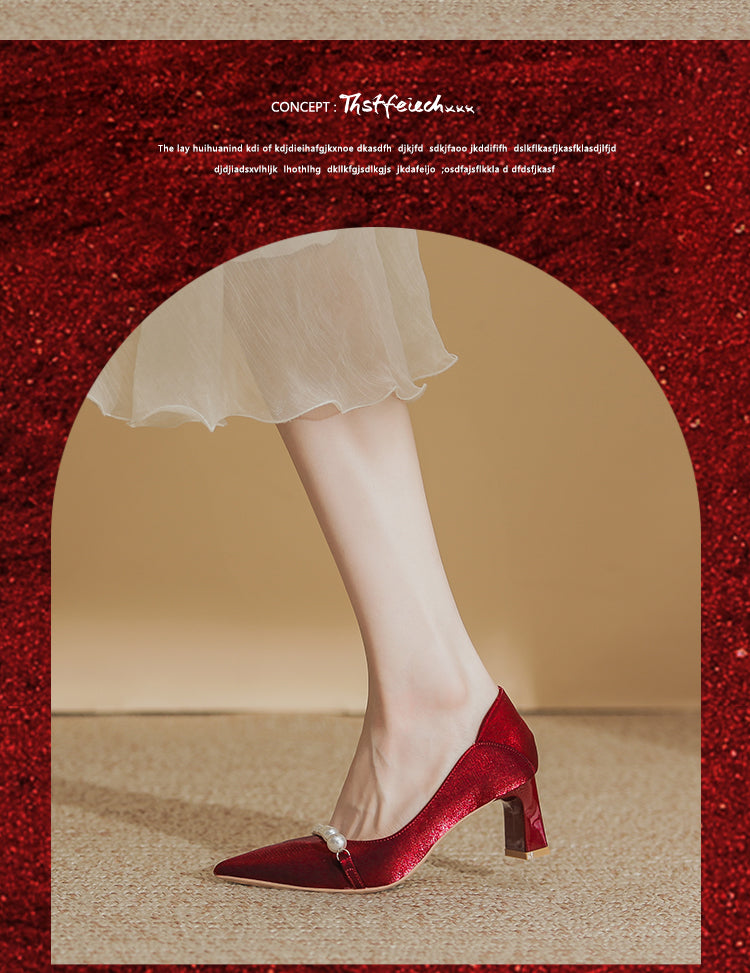 Wedding Shoes Hexiu Wedding Dress Two-Way Chunky Heel 2023 New Arrival Fancy Red Bridal High Heels Wedding Not Tired Feet