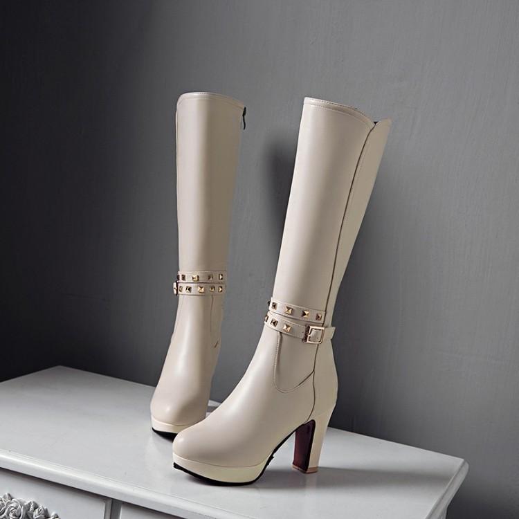 White Not over the Knee Boots Women's Boots Chunky Heel High Heels 2023 Autumn and Winter New Slim Looking Knee-High Boots