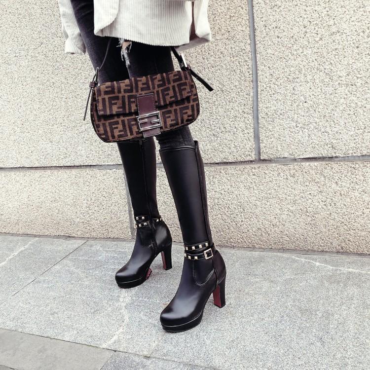 White Not over the Knee Boots Women's Boots Chunky Heel High Heels 2023 Autumn and Winter New Slim Looking Knee-High Boots