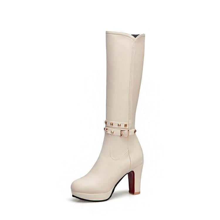 White Not over the Knee Boots Women's Boots Chunky Heel High Heels 2023 Autumn and Winter New Slim Looking Knee-High Boots