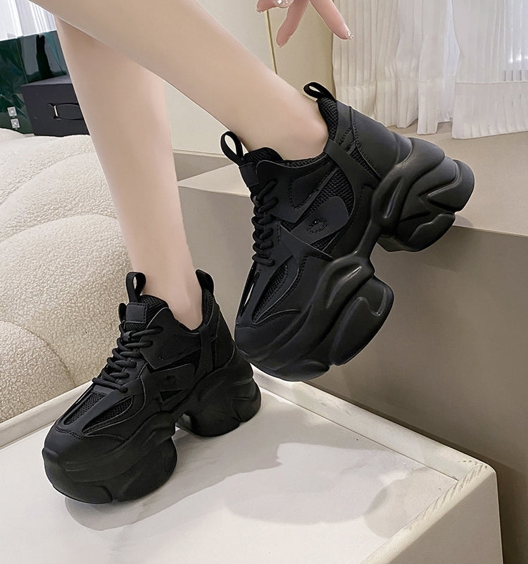 Pink Shoes Women's Small Tall 2025 Spring Dad Shoes Women's Summer Breathable Thick Sole Hidden Heel White Shoes