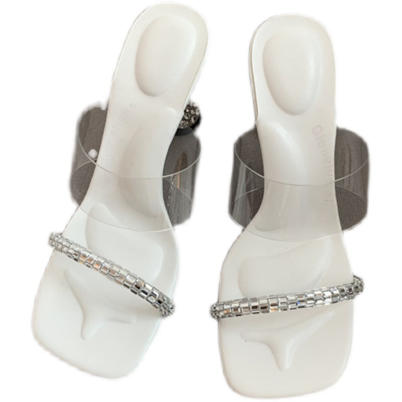 April 04 Ankle-Strap Stilettos Transparent and Beautiful Rhinestone