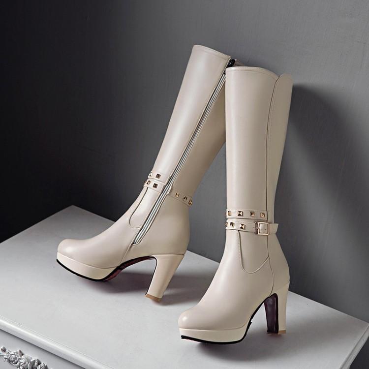 White Not over the Knee Boots Women's Boots Chunky Heel High Heels 2023 Autumn and Winter New Slim Looking Knee-High Boots