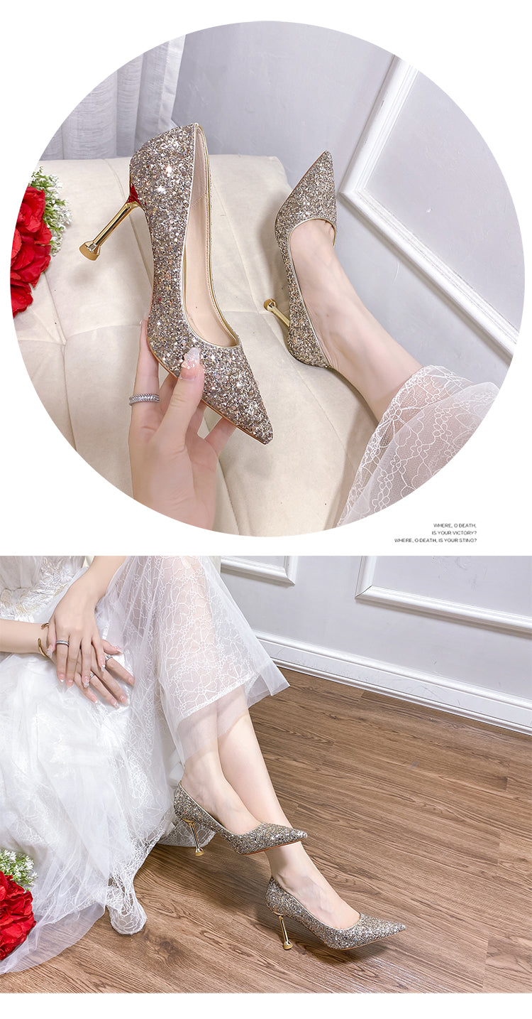 Stiletto Crystal Summer Two-Way French Wedding Shoes