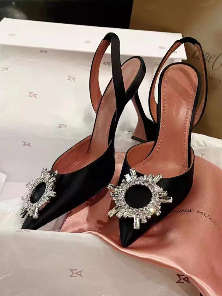 Internet Celebrity French Style Closed Toe Spring and Summer Ins Trendy Rhinestone Stiletto Heel