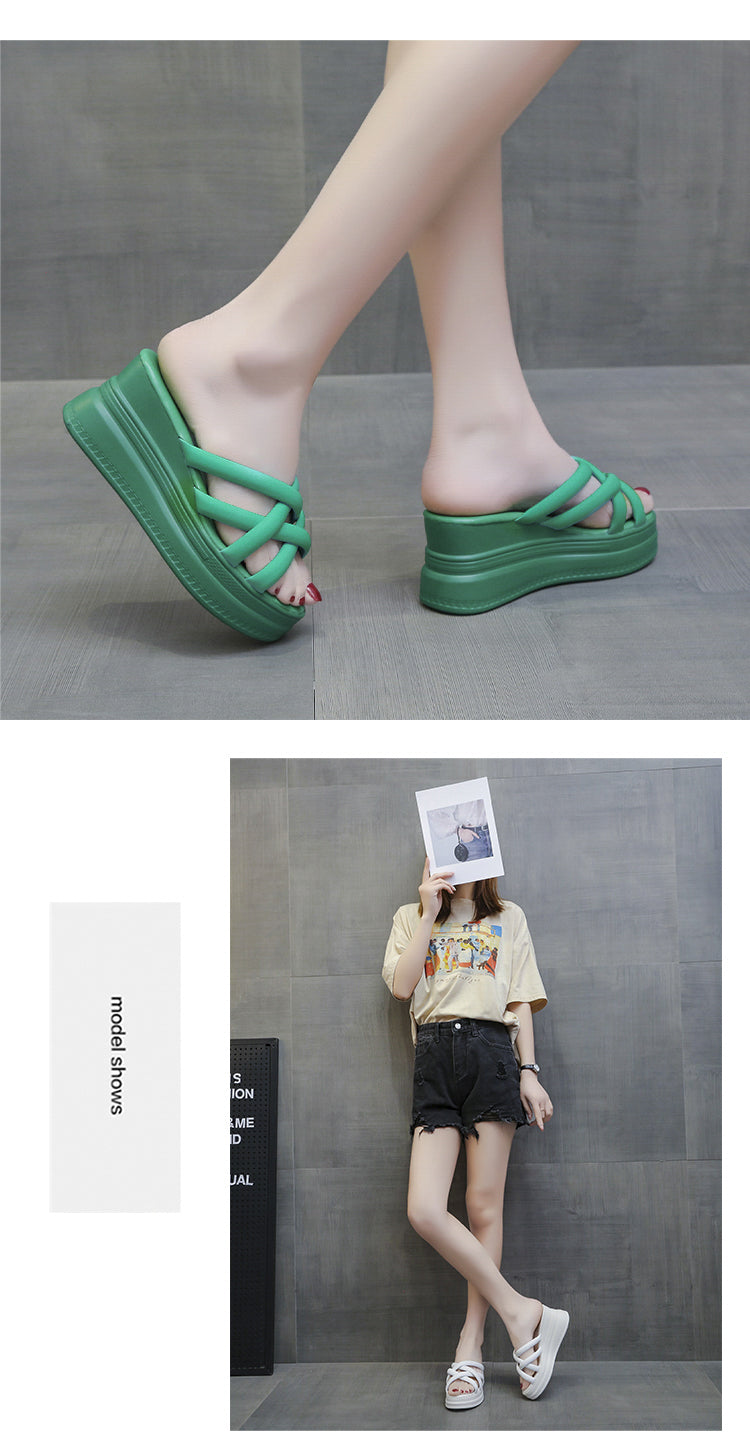 Summer Korean Style Cross Belt Fashion High Heel Platform Slippers