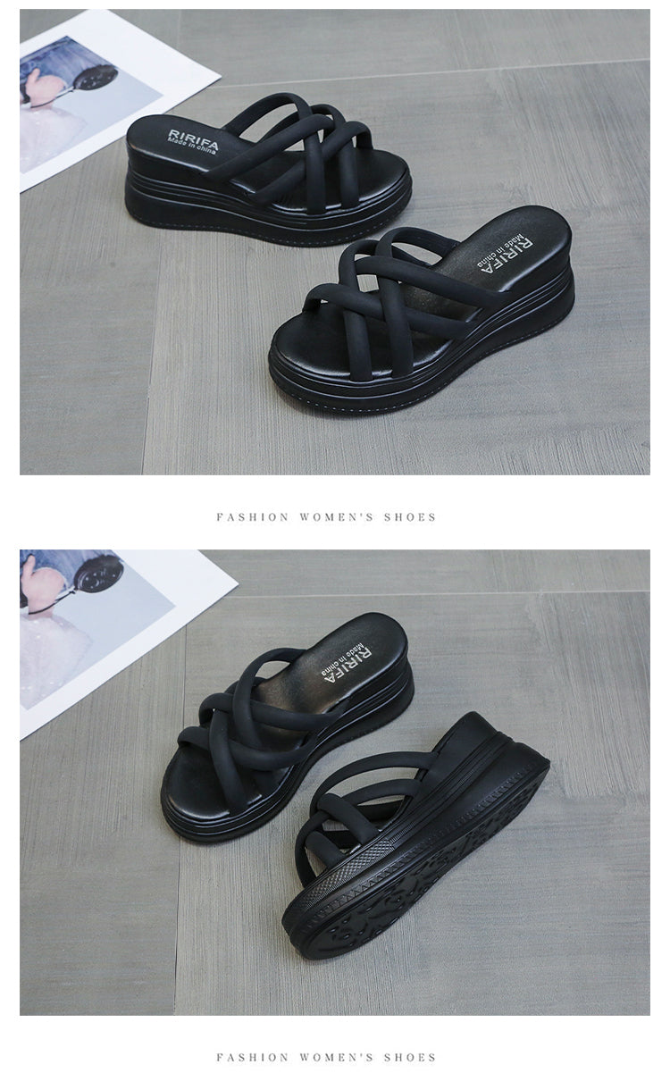 Summer Korean Style Cross Belt Fashion High Heel Platform Slippers
