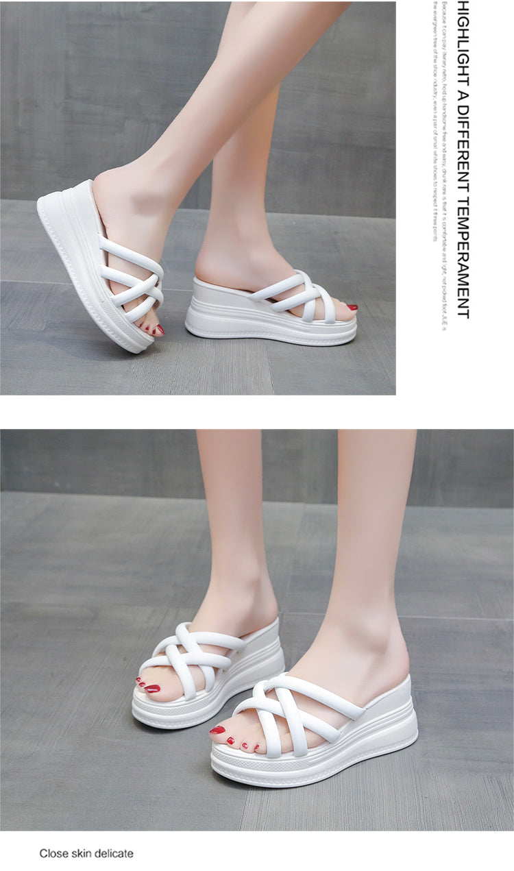 Summer Korean Style Cross Belt Fashion High Heel Platform Slippers