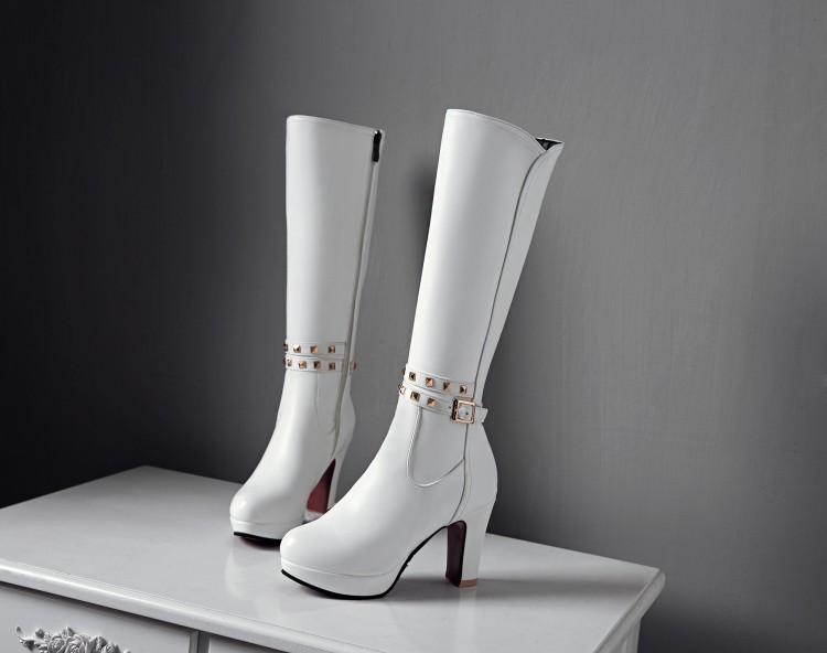 White Not over the Knee Boots Women's Boots Chunky Heel High Heels 2023 Autumn and Winter New Slim Looking Knee-High Boots