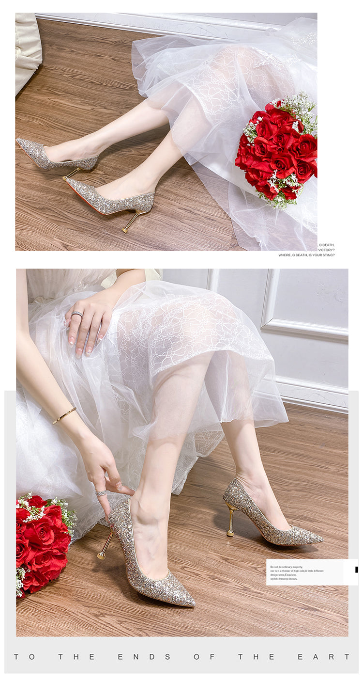 Stiletto Crystal Summer Two-Way French Wedding Shoes
