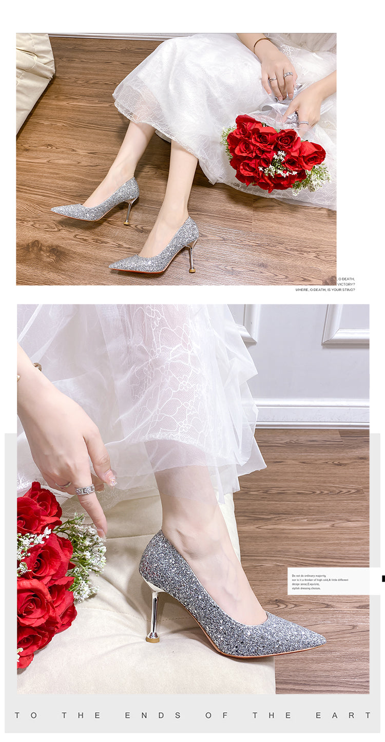 Stiletto Crystal Summer Two-Way French Wedding Shoes