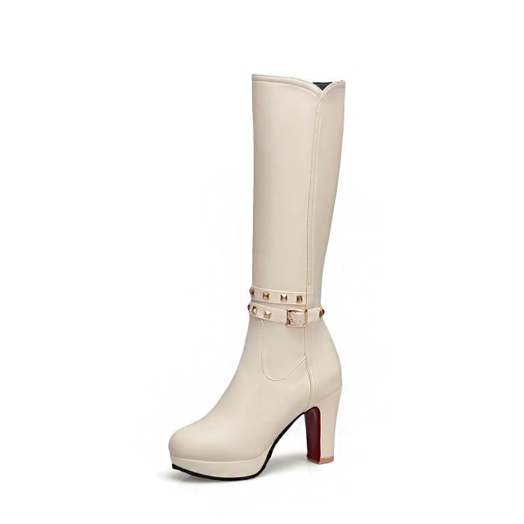 White Not over the Knee Boots Women's Boots Chunky Heel High Heels 2023 Autumn and Winter New Slim Looking Knee-High Boots
