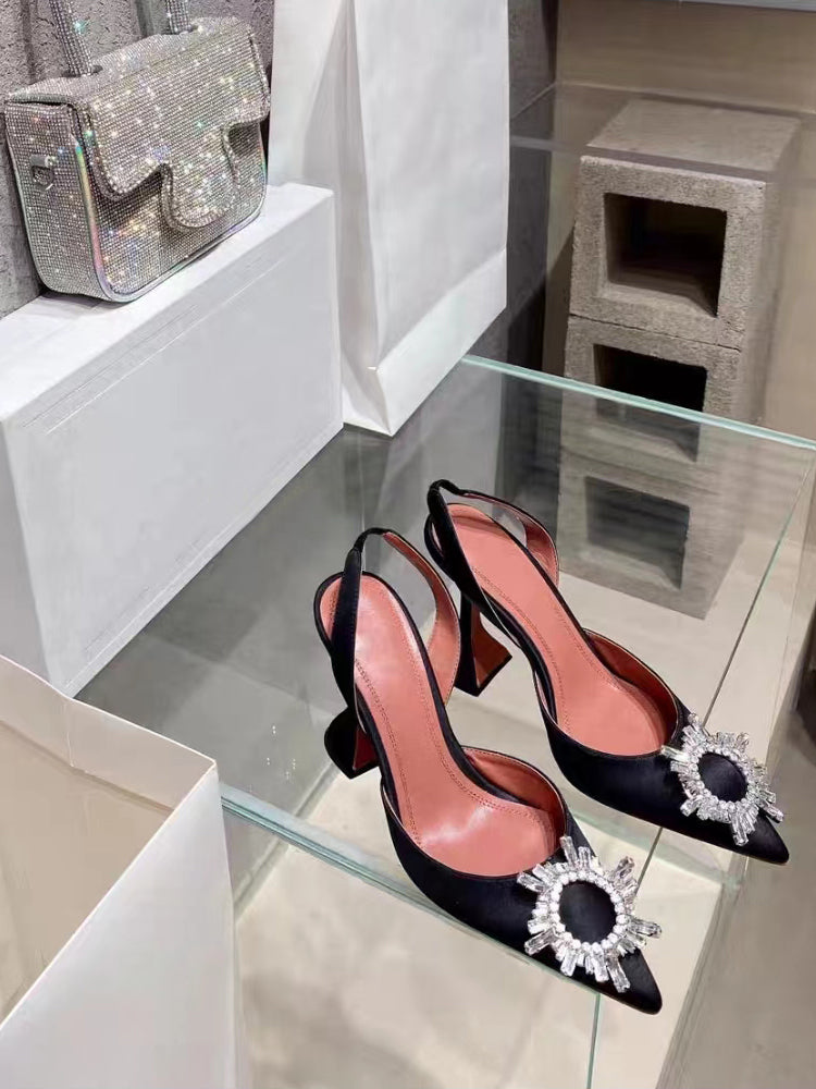 Internet Celebrity French Style Closed Toe Spring and Summer Ins Trendy Rhinestone Stiletto Heel