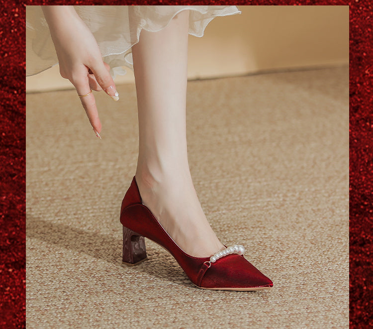 Wedding Shoes Hexiu Wedding Dress Two-Way Chunky Heel 2023 New Arrival Fancy Red Bridal High Heels Wedding Not Tired Feet