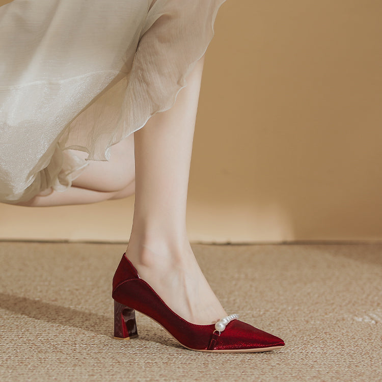 Wedding Shoes Hexiu Wedding Dress Two-Way Chunky Heel 2023 New Arrival Fancy Red Bridal High Heels Wedding Not Tired Feet