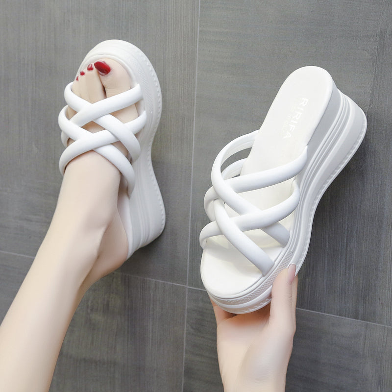 Summer Korean Style Cross Belt Fashion High Heel Platform Slippers