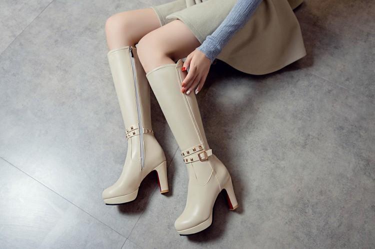 White Not over the Knee Boots Women's Boots Chunky Heel High Heels 2023 Autumn and Winter New Slim Looking Knee-High Boots