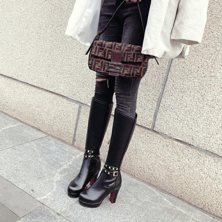 White Not over the Knee Boots Women's Boots Chunky Heel High Heels 2023 Autumn and Winter New Slim Looking Knee-High Boots