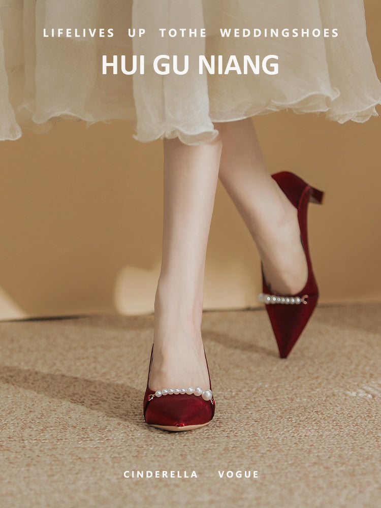 Wedding Shoes Hexiu Wedding Dress Two-Way Chunky Heel 2023 New Arrival Fancy Red Bridal High Heels Wedding Not Tired Feet