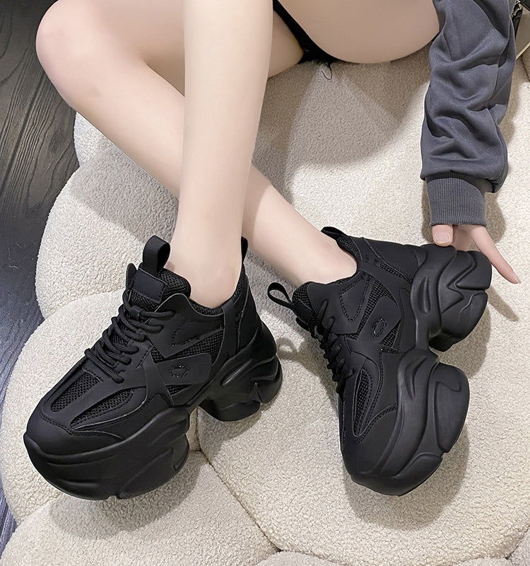 Pink Shoes Women's Small Tall 2025 Spring Dad Shoes Women's Summer Breathable Thick Sole Hidden Heel White Shoes