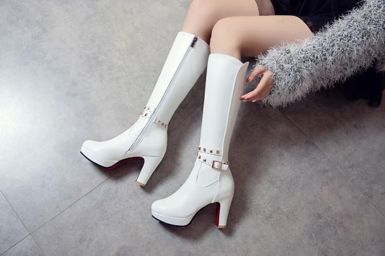 White Not over the Knee Boots Women's Boots Chunky Heel High Heels 2023 Autumn and Winter New Slim Looking Knee-High Boots