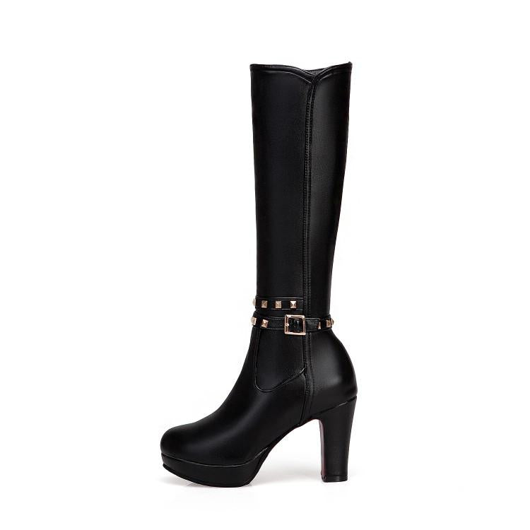 White Not over the Knee Boots Women's Boots Chunky Heel High Heels 2023 Autumn and Winter New Slim Looking Knee-High Boots