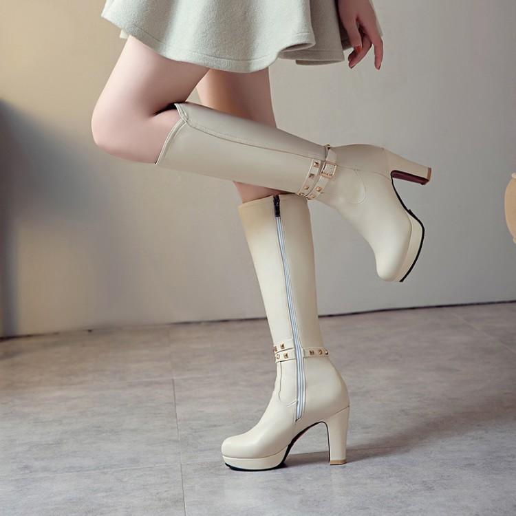 White Not over the Knee Boots Women's Boots Chunky Heel High Heels 2023 Autumn and Winter New Slim Looking Knee-High Boots