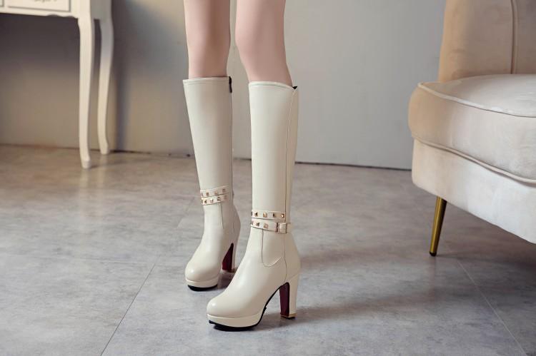 White Not over the Knee Boots Women's Boots Chunky Heel High Heels 2023 Autumn and Winter New Slim Looking Knee-High Boots
