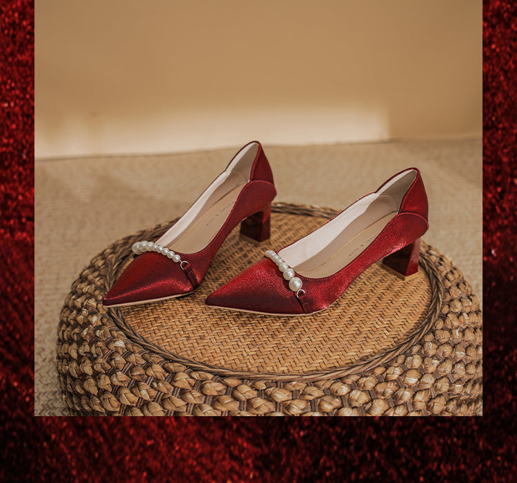 Wedding Shoes Hexiu Wedding Dress Two-Way Chunky Heel 2023 New Arrival Fancy Red Bridal High Heels Wedding Not Tired Feet