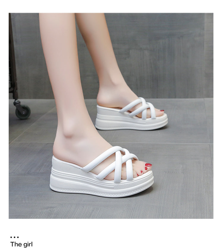 Summer Korean Style Cross Belt Fashion High Heel Platform Slippers