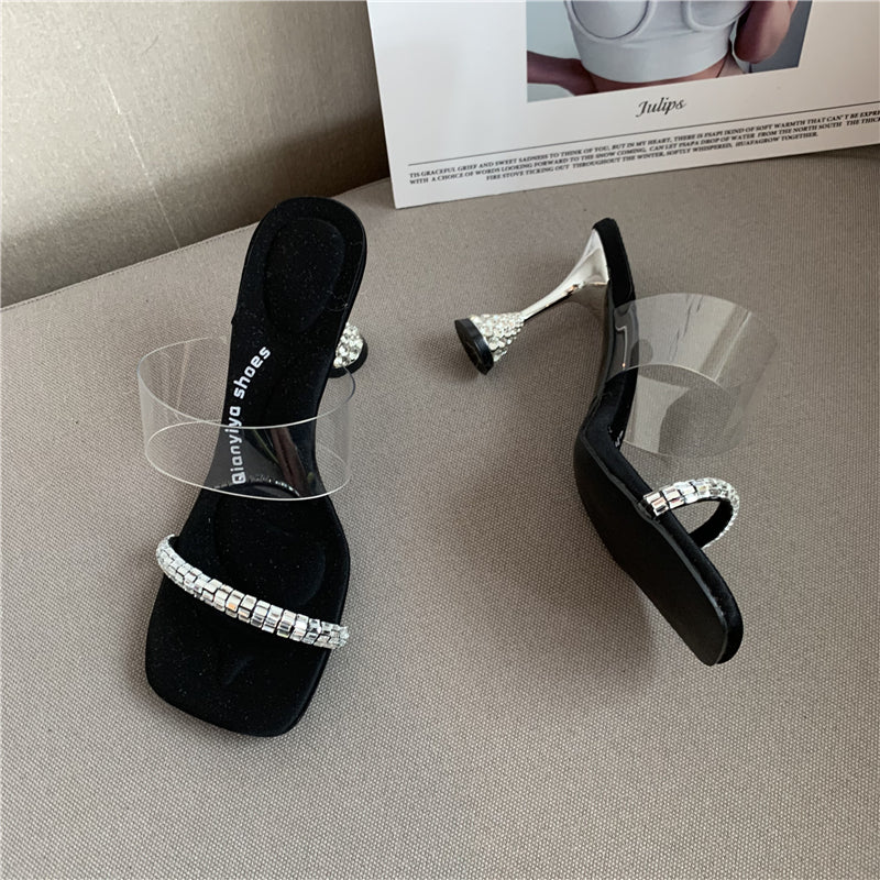 April 04 Ankle-Strap Stilettos Transparent and Beautiful Rhinestone