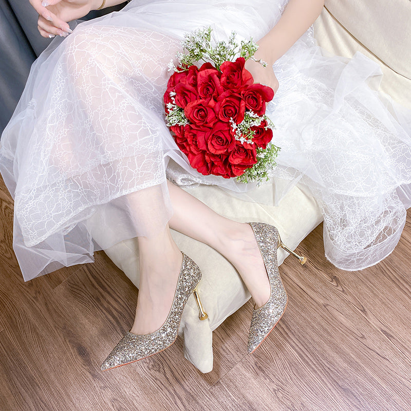 Stiletto Crystal Summer Two-Way French Wedding Shoes