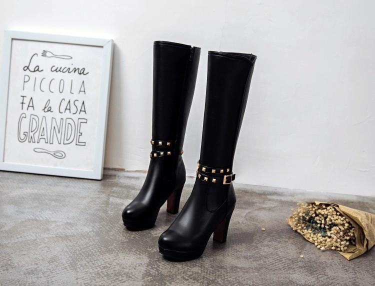 White Not over the Knee Boots Women's Boots Chunky Heel High Heels 2023 Autumn and Winter New Slim Looking Knee-High Boots