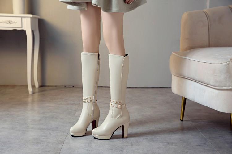 White Not over the Knee Boots Women's Boots Chunky Heel High Heels 2023 Autumn and Winter New Slim Looking Knee-High Boots