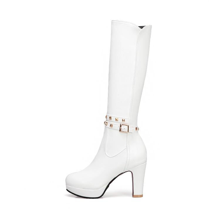 White Not over the Knee Boots Women's Boots Chunky Heel High Heels 2023 Autumn and Winter New Slim Looking Knee-High Boots