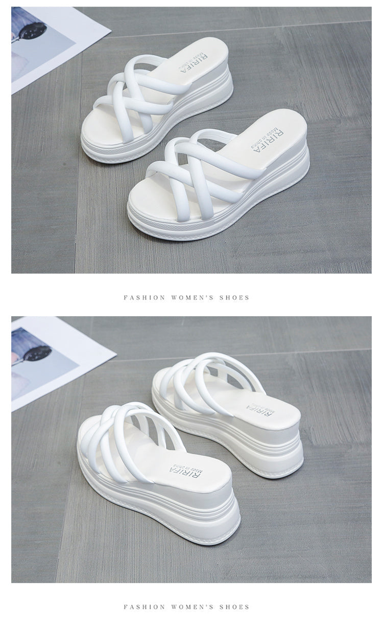 Summer Korean Style Cross Belt Fashion High Heel Platform Slippers
